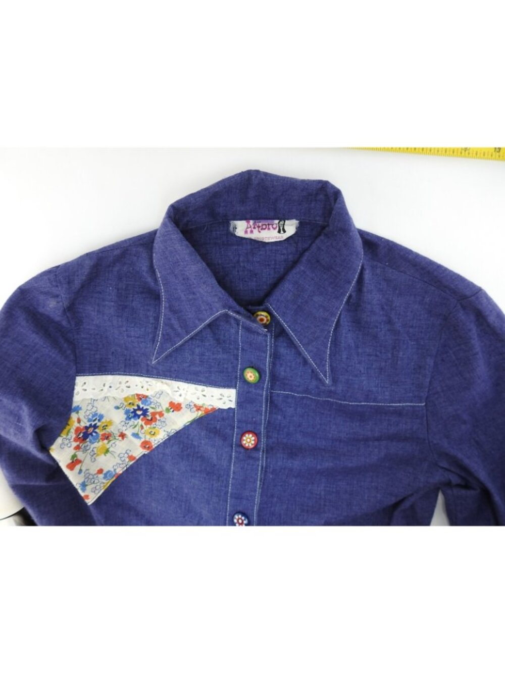 Vintage Women's ArtBro Size 9 Patchwork Dress Skirt Set Floral Denim 70s LS - Picture 14 of 16